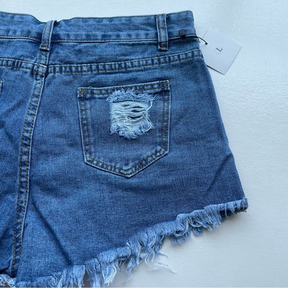 October Love frayed & distressed blue jean shorts - Picture 6 of 8